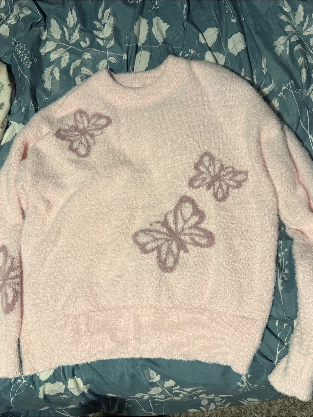 Pastel Pink Butterfly Crewneck Sweater